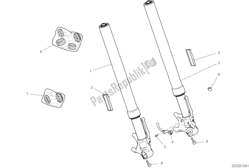 All parts for the Front Fork of the Ducati Scrambler 1100 Sport PRO USA 2020